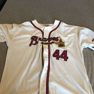 Hank Aaron, Braves throwback full button up jersey